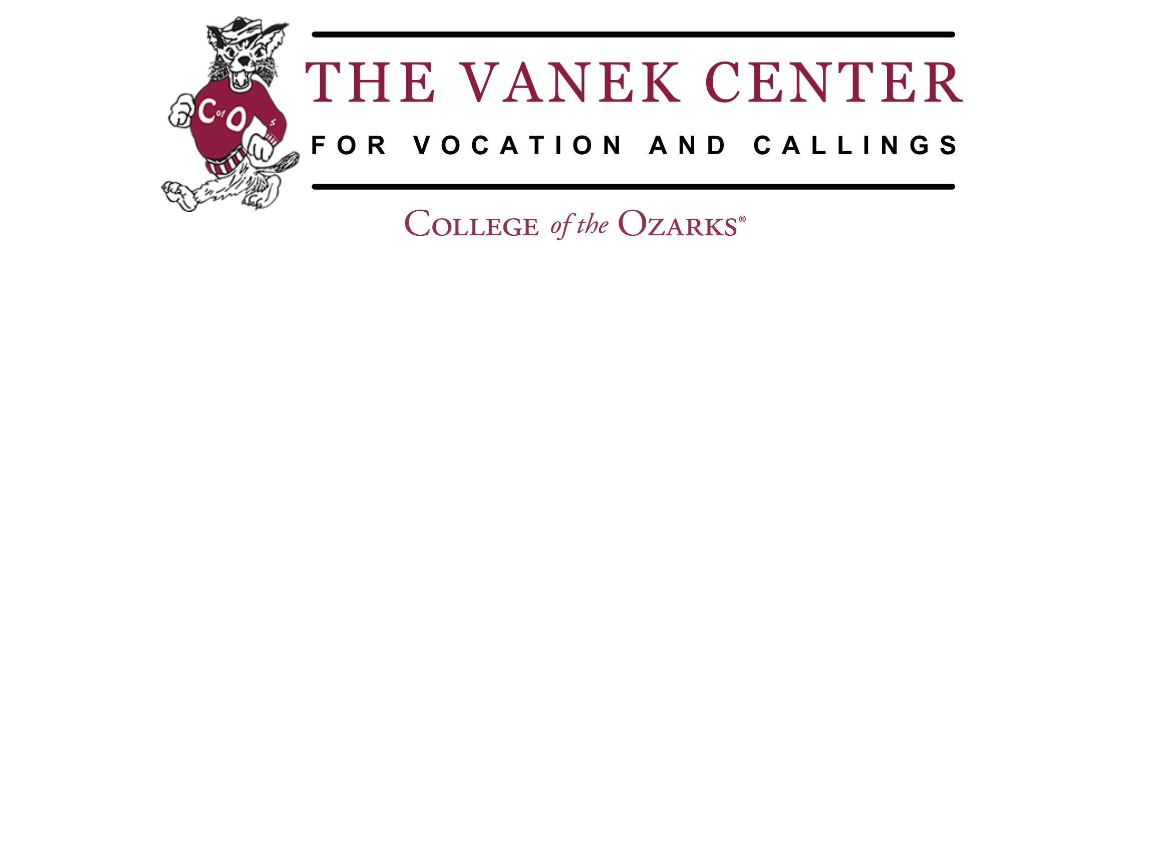 Sign and logo for the Vanek Center for Vocation and Callings